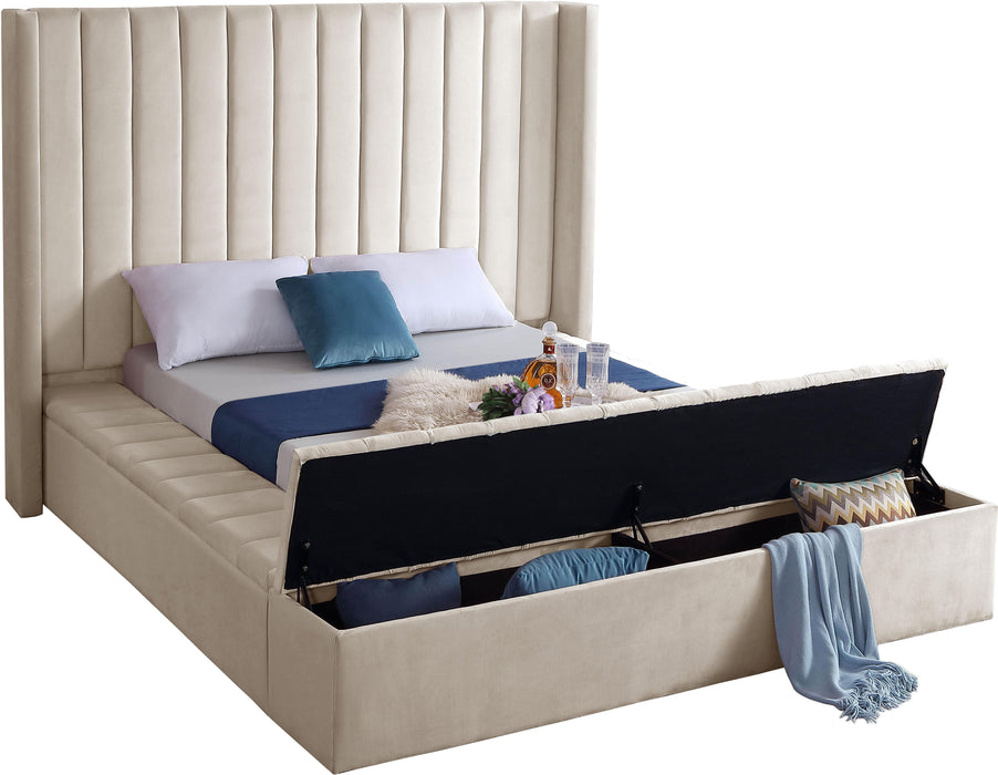 Kiki Cream Velvet Queen Bed (3 Boxes) - Royal Furniture & Gifts (MI) - Multi Location