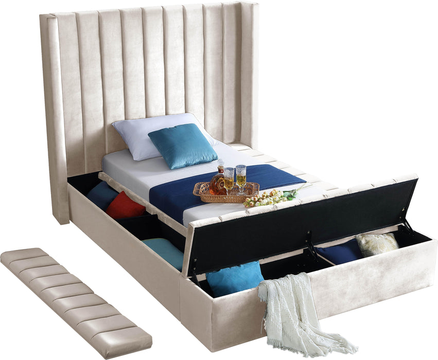 Kiki Cream Velvet Twin Bed (3 Boxes) - Royal Furniture & Gifts (MI) - Multi Location