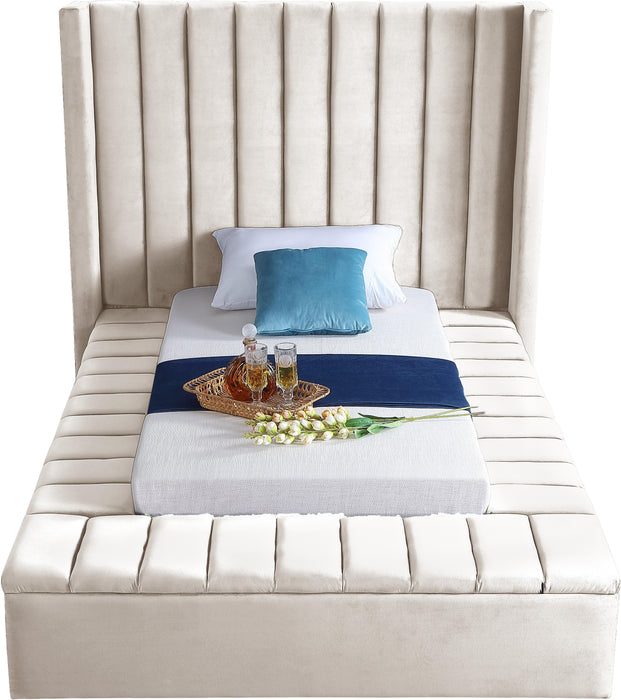 Kiki Cream Velvet Twin Bed (3 Boxes) - Royal Furniture & Gifts (MI) - Multi Location