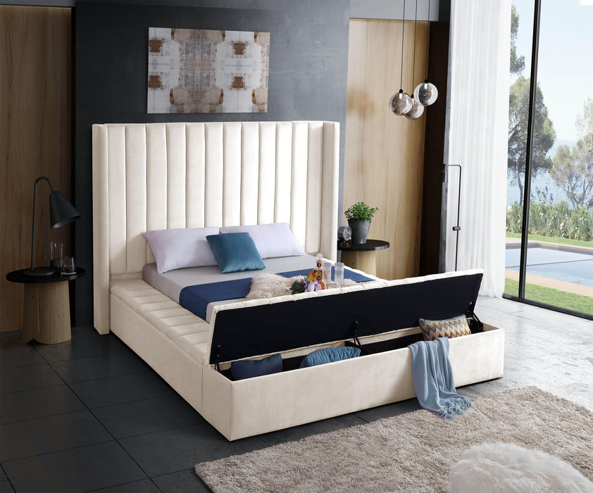 Kiki Cream Velvet King Bed (3 Boxes) - Royal Furniture & Gifts (MI) - Multi Location