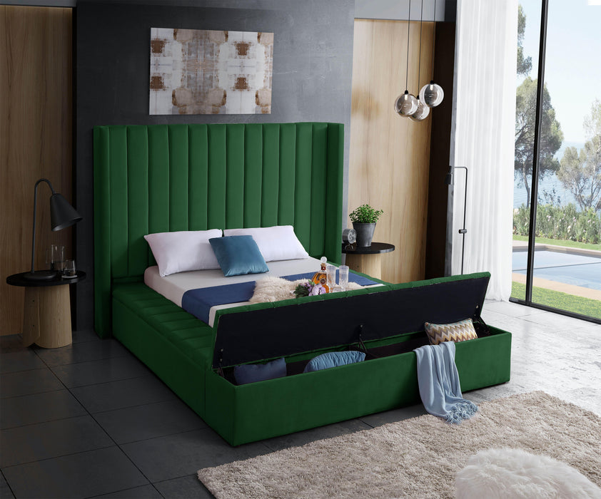 Kiki Green Velvet Queen Bed (3 Boxes) - Royal Furniture & Gifts (MI) - Multi Location