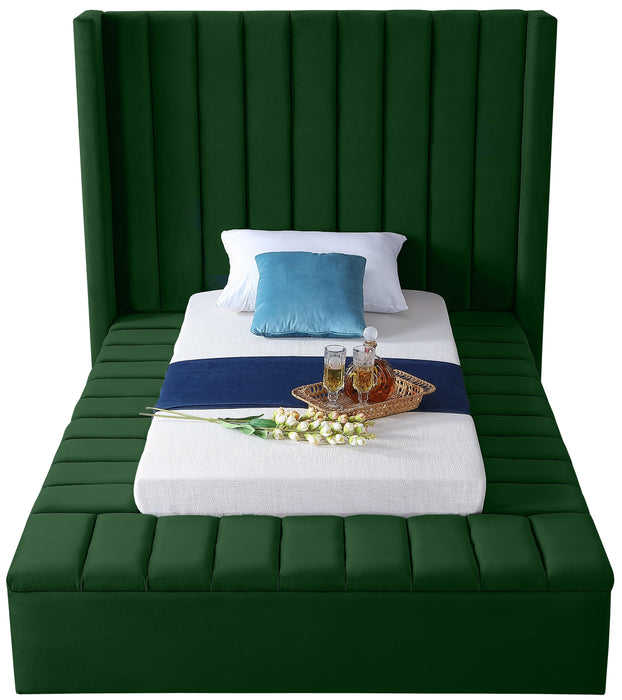 Kiki Green Velvet Twin Bed (3 Boxes) - Royal Furniture & Gifts (MI) - Multi Location