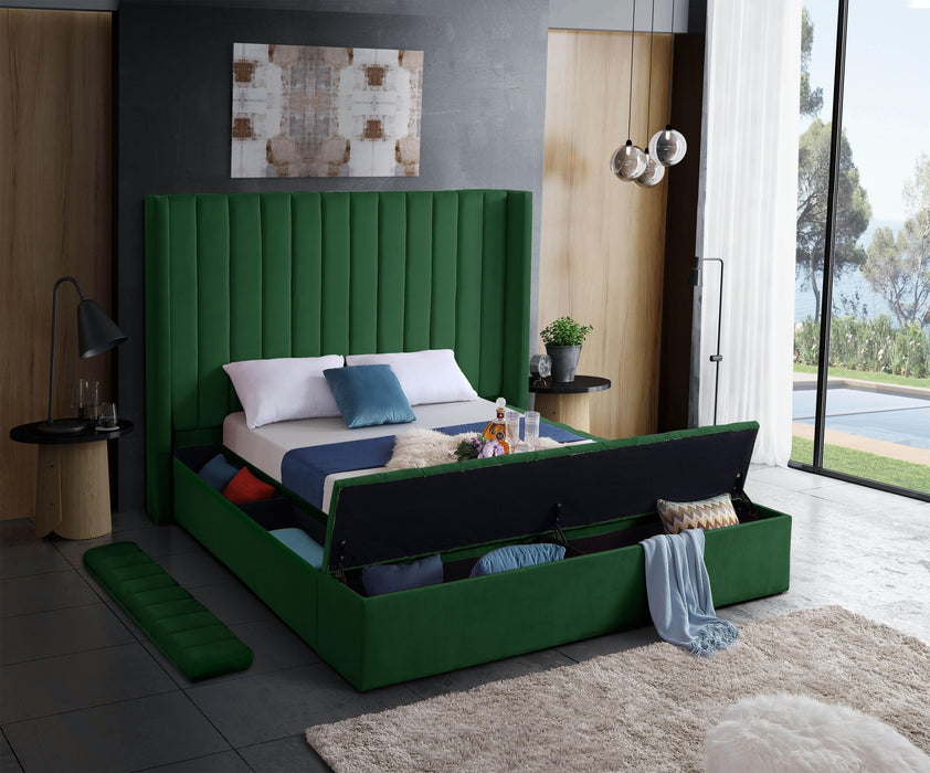Kiki Green Velvet Queen Bed (3 Boxes) - Royal Furniture & Gifts (MI) - Multi Location