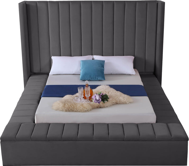 Kiki Grey Velvet King Bed (3 Boxes) - Royal Furniture & Gifts (MI) - Multi Location