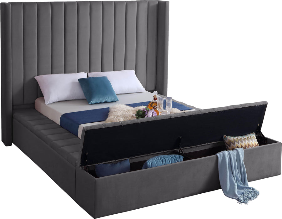Kiki Grey Velvet Queen Bed (3 Boxes) - Royal Furniture & Gifts (MI) - Multi Location