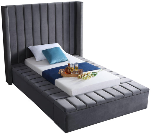 Kiki Grey Velvet Twin Bed (3 Boxes) - Royal Furniture & Gifts (MI) - Multi Location