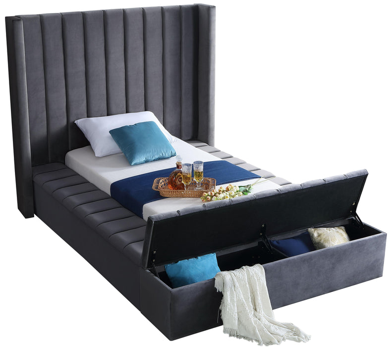 Kiki Grey Velvet Twin Bed (3 Boxes) - Royal Furniture & Gifts (MI) - Multi Location