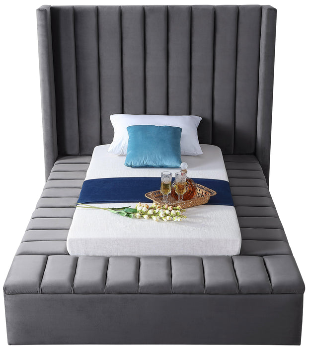 Kiki Grey Velvet Twin Bed (3 Boxes) - Royal Furniture & Gifts (MI) - Multi Location