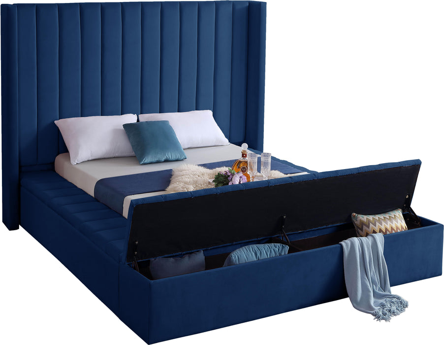 Kiki Navy Velvet King Bed (3 Boxes) - Royal Furniture & Gifts (MI) - Multi Location