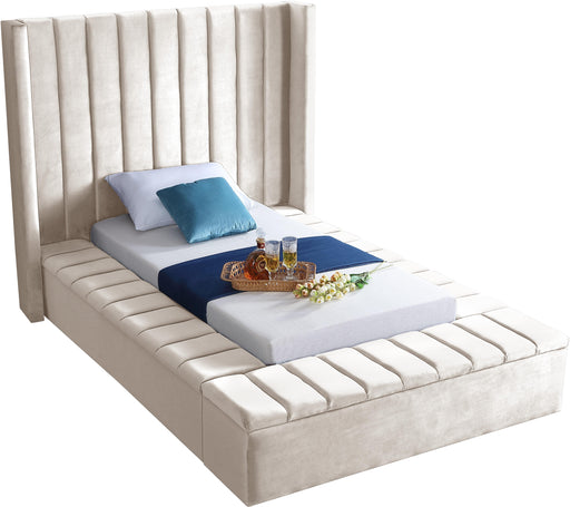 Kiki Cream Velvet Twin Bed (3 Boxes) - Royal Furniture & Gifts (MI) - Multi Location