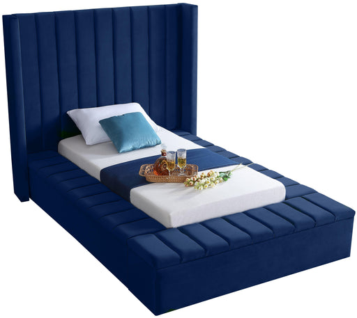 Kiki Navy Velvet Twin Bed (3 Boxes) - Royal Furniture & Gifts (MI) - Multi Location