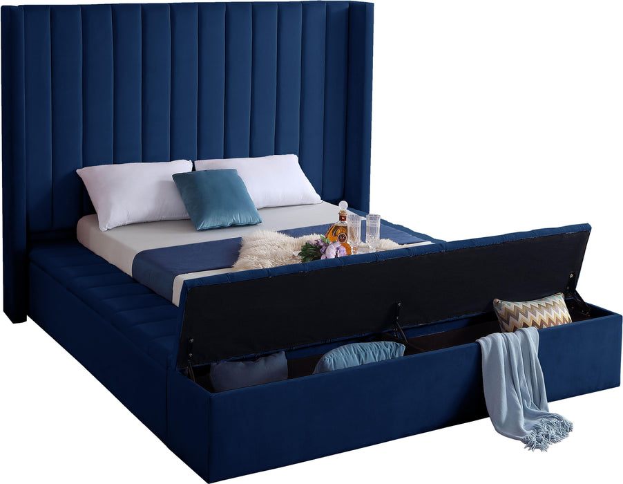 Kiki Navy Velvet Queen Bed (3 Boxes) - Royal Furniture & Gifts (MI) - Multi Location