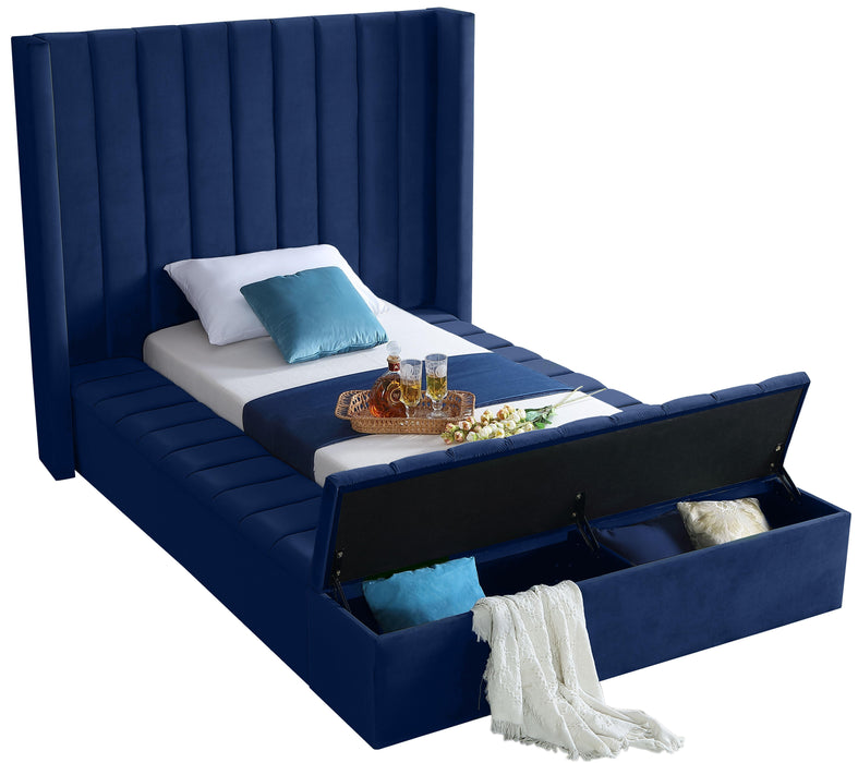 Kiki Navy Velvet Twin Bed (3 Boxes) - Royal Furniture & Gifts (MI) - Multi Location