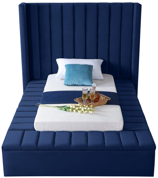 Kiki Navy Velvet Twin Bed (3 Boxes) - Royal Furniture & Gifts (MI) - Multi Location