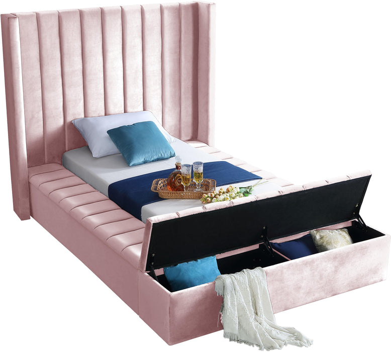 Kiki Pink Velvet Twin Bed (3 Boxes) - Royal Furniture & Gifts (MI) - Multi Location
