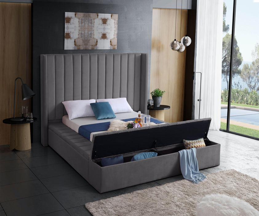 Kiki Grey Velvet King Bed (3 Boxes) - Royal Furniture & Gifts (MI) - Multi Location