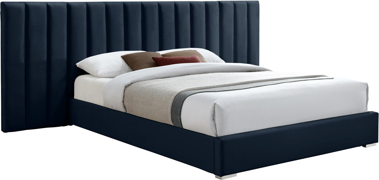 Pablo Navy Velvet Queen Bed - Royal Furniture & Gifts (MI) - Multi Location