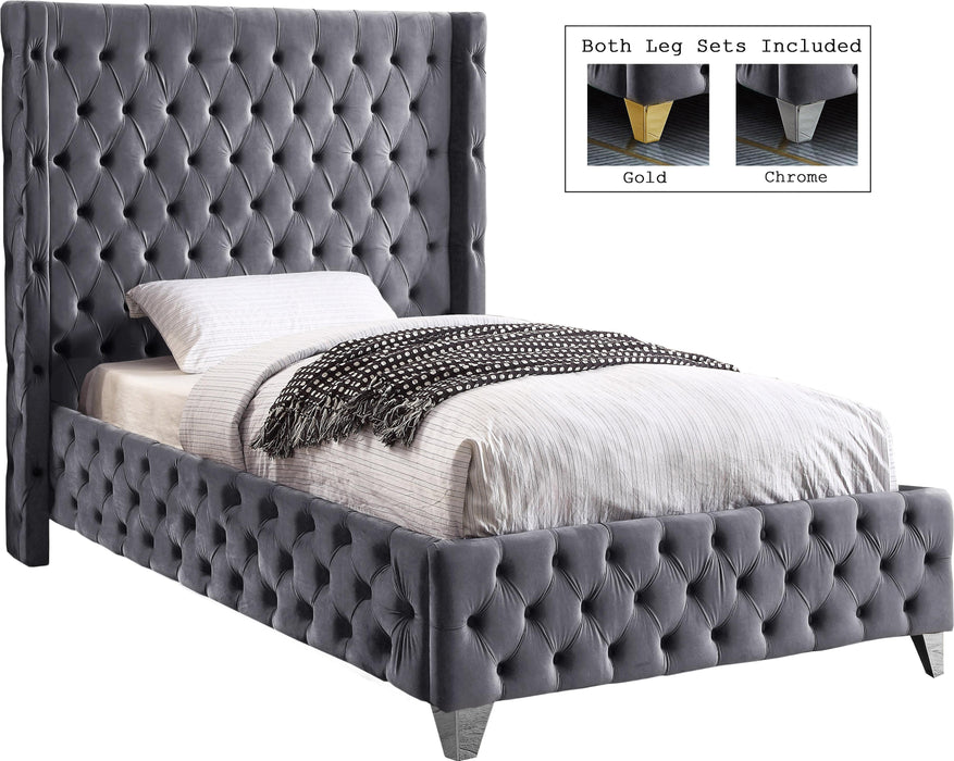 Savan Grey Velvet Twin Bed