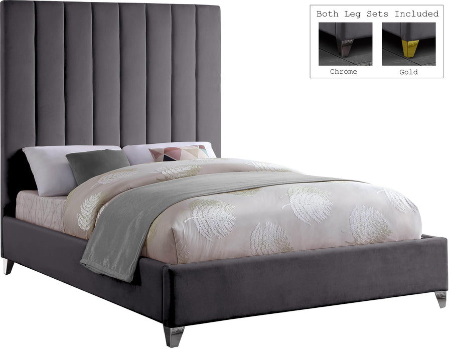 Via Grey Velvet King Bed - Royal Furniture & Gifts (MI) - Multi Location