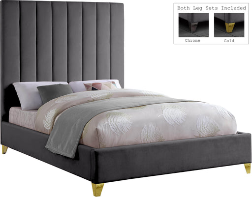 Via Grey Velvet King Bed - Royal Furniture & Gifts (MI) - Multi Location