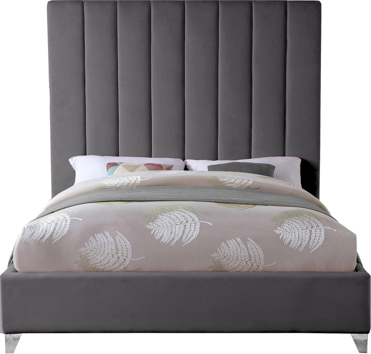 Via Grey Velvet King Bed - Royal Furniture & Gifts (MI) - Multi Location