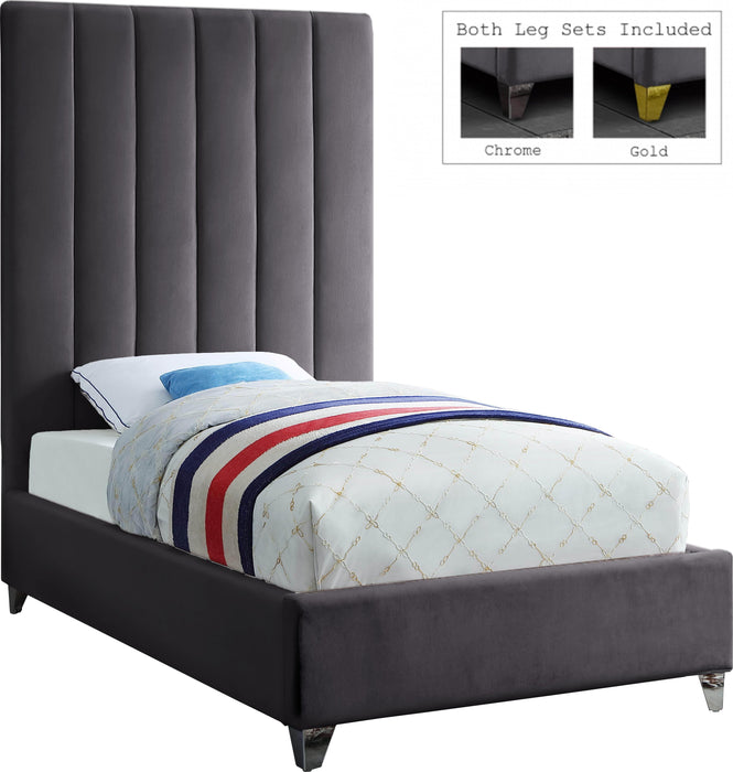 Via Grey Velvet Twin Bed - Royal Furniture & Gifts (MI) - Multi Location