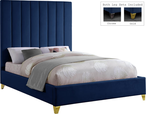 Via Navy Velvet King Bed - Royal Furniture & Gifts (MI) - Multi Location