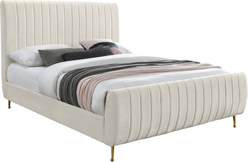 Zara Cream Velvet Queen Bed (3 Boxes) - Royal Furniture & Gifts (MI) - Multi Location