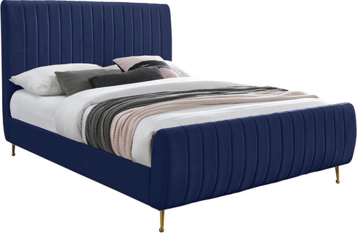 Zara Navy Velvet Queen Bed (3 Boxes) - Royal Furniture & Gifts (MI) - Multi Location