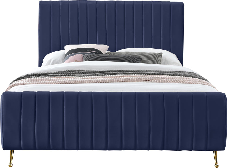 Zara Navy Velvet Queen Bed (3 Boxes) - Royal Furniture & Gifts (MI) - Multi Location