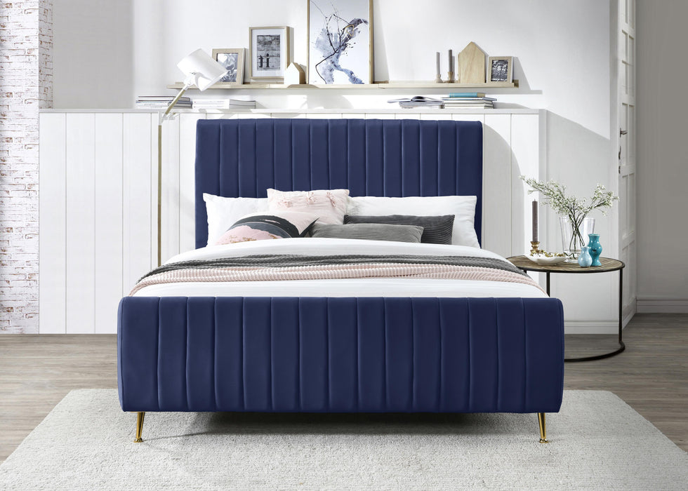 Zara Navy Velvet Queen Bed (3 Boxes) - Royal Furniture & Gifts (MI) - Multi Location
