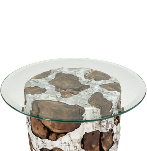 AICO Furniture Discoveries Wood Crafted End Cocktail Table with Silver Accents