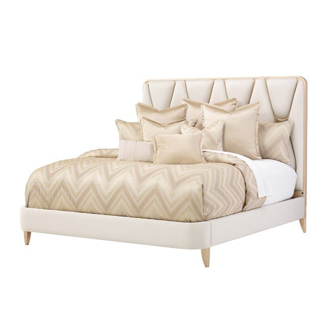 AICO La Rachelle Cal King Upholstered Panel Bed in Medium Champagne