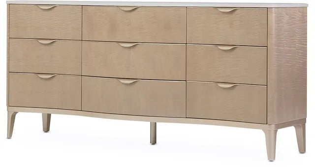 AICO Malibu Crest 9 Drawer Dresser in Blush