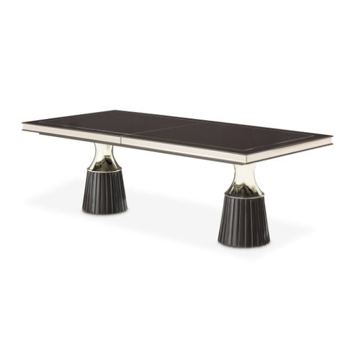 AICO Furniture Carmela Pedestal Dining Table in Glossy Charcoal Sand image