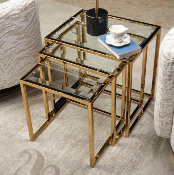AICO Furniture Savannah Breeze 3pc Nesting Tables Set in Bright Gold