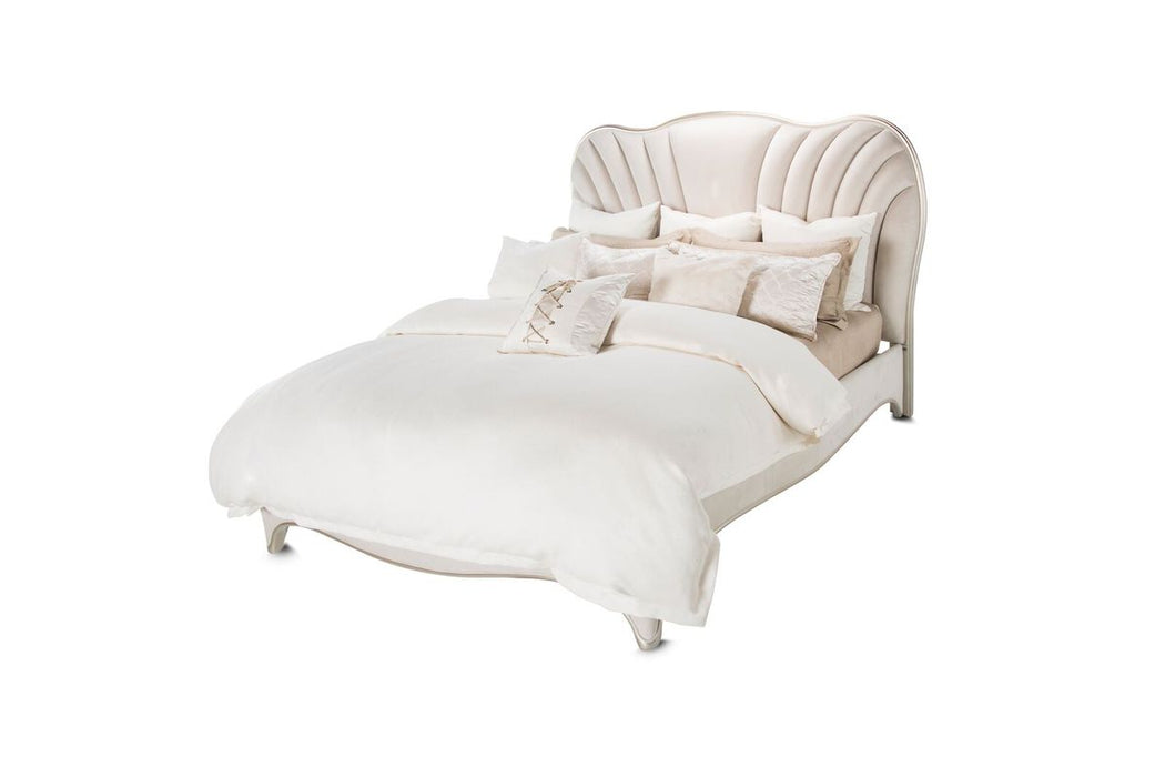 AICO London Place King Upholstered Panel Bed in Creamy Pearl