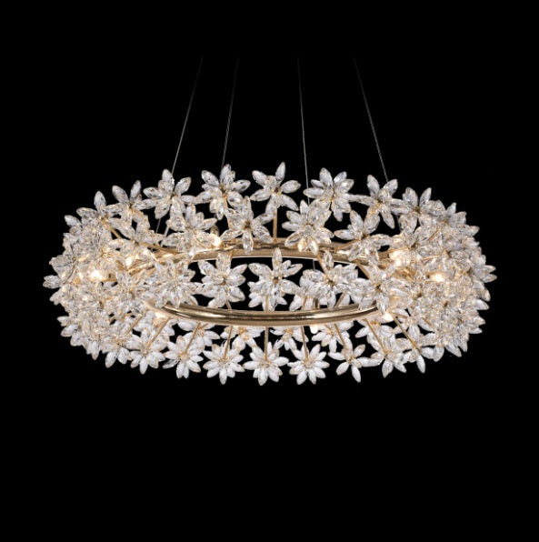 AICO Furniture Lighting Bouquet 12 Light Oblong Chandelier in Gold