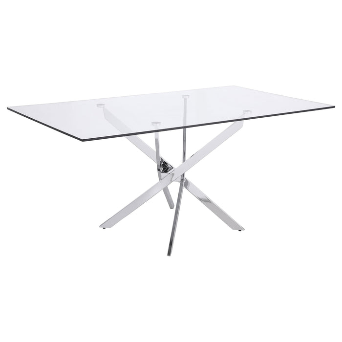 Carmelo X-shaped Dining Table Chrome and Clear - Royal Furniture & Gifts (MI) - Multi Location