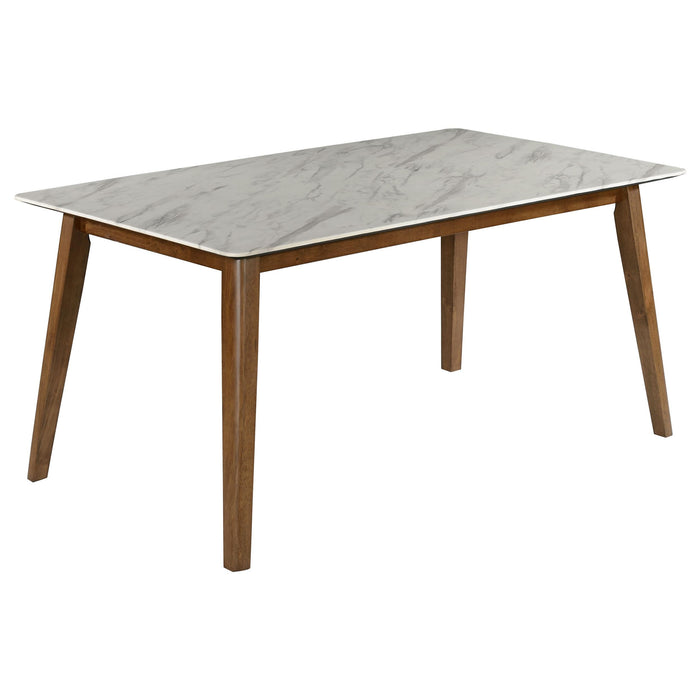 Everett Faux Marble Top Dining Table Natural Walnut and White - Royal Furniture & Gifts (MI) - Multi Location