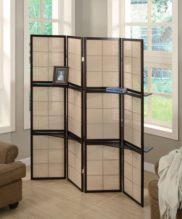 Iggy 4-panel Folding Screen with Removable Shelves Tan and Cappuccino - Royal Furniture & Gifts (MI) - Multi Location