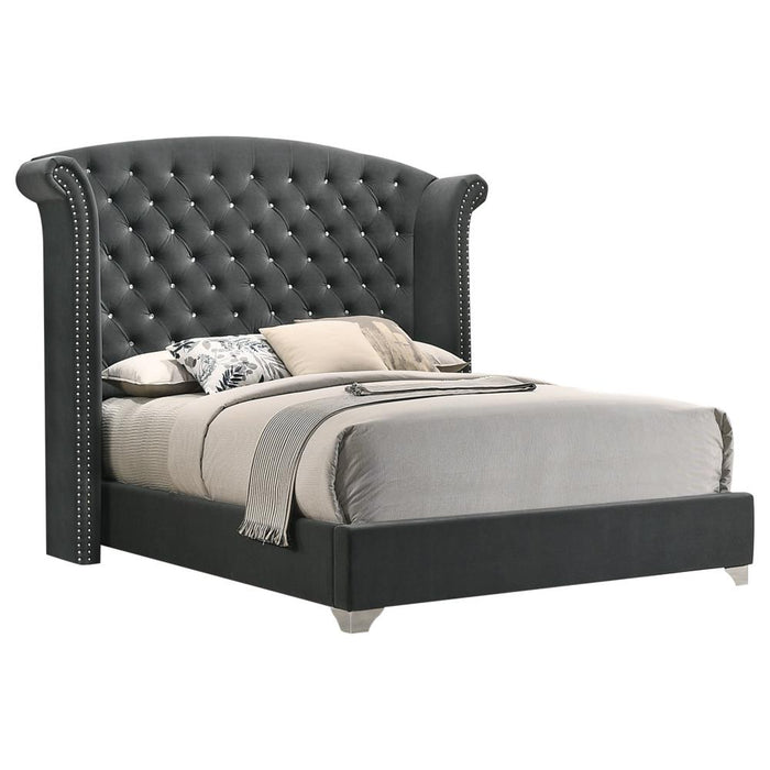 Melody California King, Eastren King, Queen Wingback Upholstered Bed Pacific Blue & Grey