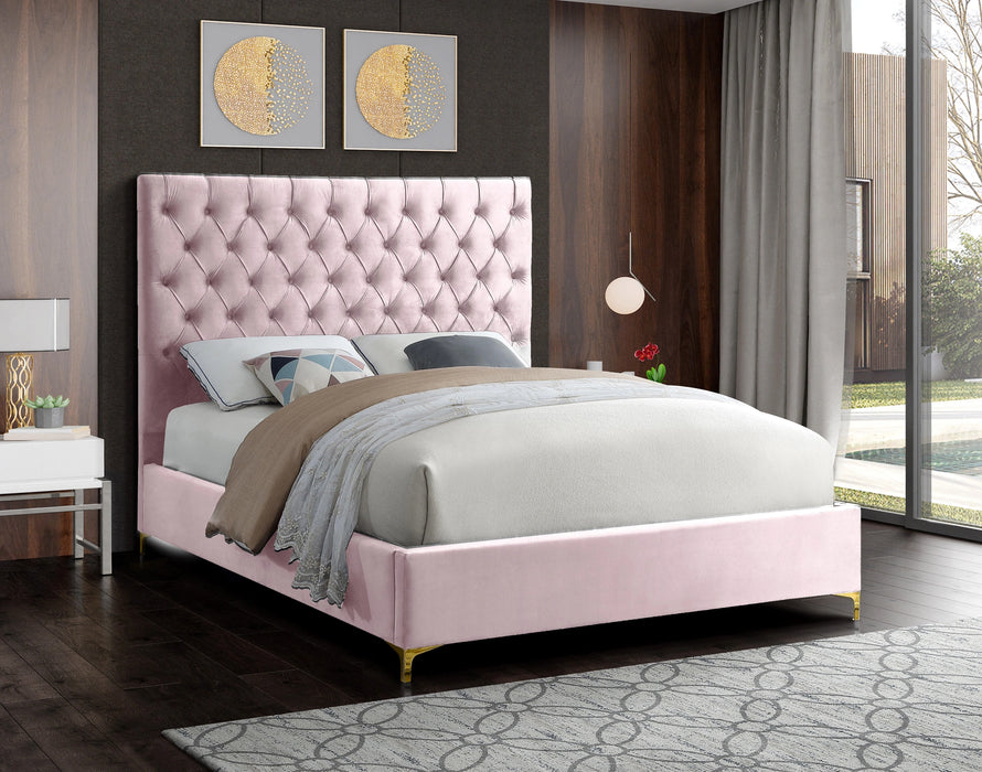 Cruz Pink Velvet Queen Bed