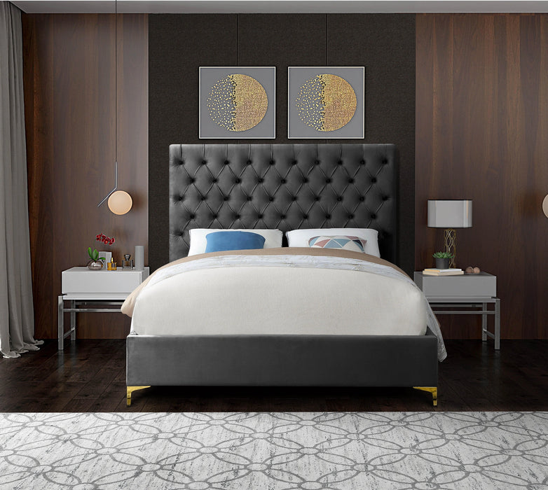Cruz Grey Velvet Queen Bed
