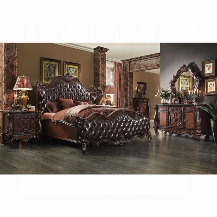Versailles 2-Tone Dark Brown PU & Cherry Oak Queen Bed - Royal Furniture & Gifts (MI) - Multi Location