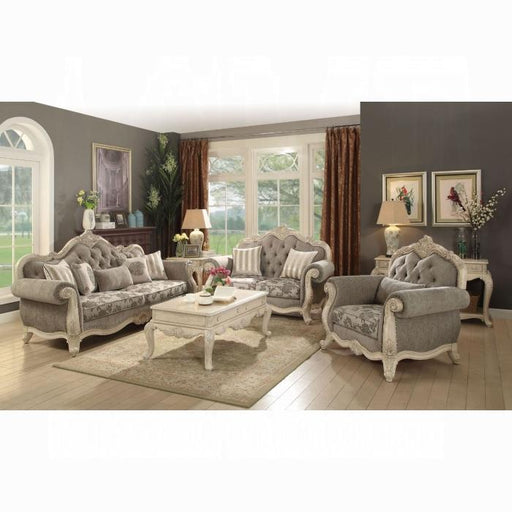 Ragenardus Gray Fabric & Antique White Sofa w/5 Pillows - Royal Furniture & Gifts (MI) - Multi Location