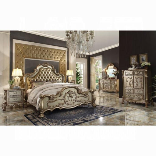 Dresden Bone PU & Gold Patina Queen Bed - Royal Furniture & Gifts (MI) - Multi Location