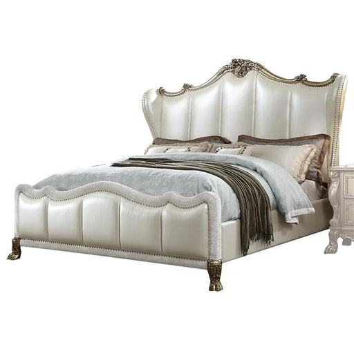 Acme Furniture Dresden II King Bed in Pearl White PU & Gold Patina 27817EK - Royal Furniture & Gifts (MI) - Multi Location
