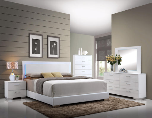 Lorimar White PU & Chrome Leg Queen Bed - Royal Furniture & Gifts (MI) - Multi Location