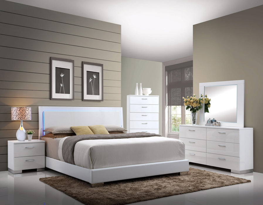 Lorimar White PU & Chrome Leg Queen Bed - Royal Furniture & Gifts (MI) - Multi Location